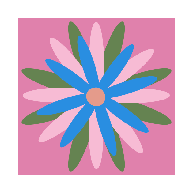 Pink, blue, green, simple, scandi flower by Kimmygowland