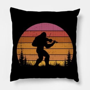 Bigfoot Sasquatch Playing the Violin Vintage Sunset Music Lover Pillow