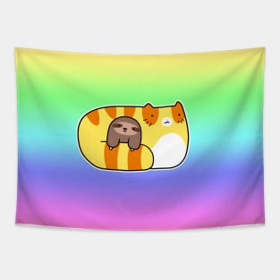 Orange Tabby and Sloth Gradient Pastel Rainbow Tapestry