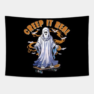 Creep It Real Skateboarding Ghost Retro Halloween Costume Tapestry