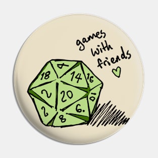 Games with Friends 20-Sided Dice Pin