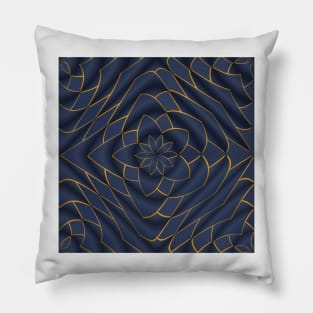 Golden pattern on blue background filling the frame. Pillow