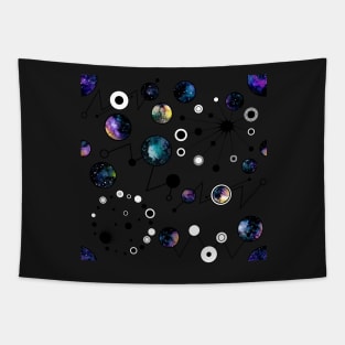 Seamless Pattern of Watercolor Abstract Shapes and Outer Space Tapestry