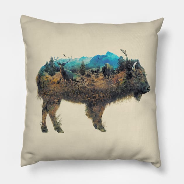 Buffalo Bison Surrealism Pillow by barrettbiggers