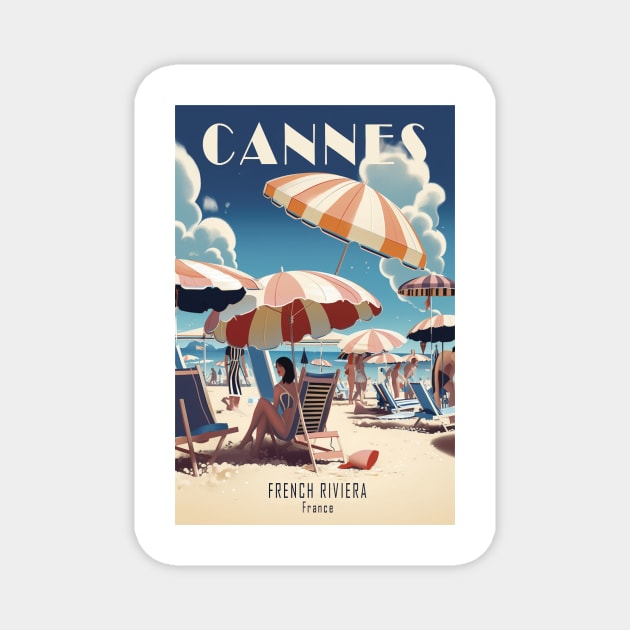 Cannes France, Vintage Travel Poster Magnet by GreenMary Design