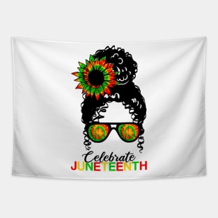 Awesome Messy Bun Juneteenth Celebrate 1865 June 19th Tie Dye Tapestry