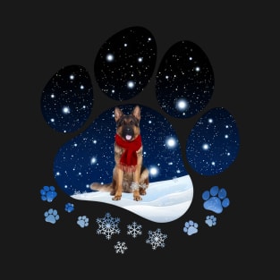 Snow Paw Long Haired German Shepherd Christmas T-Shirt