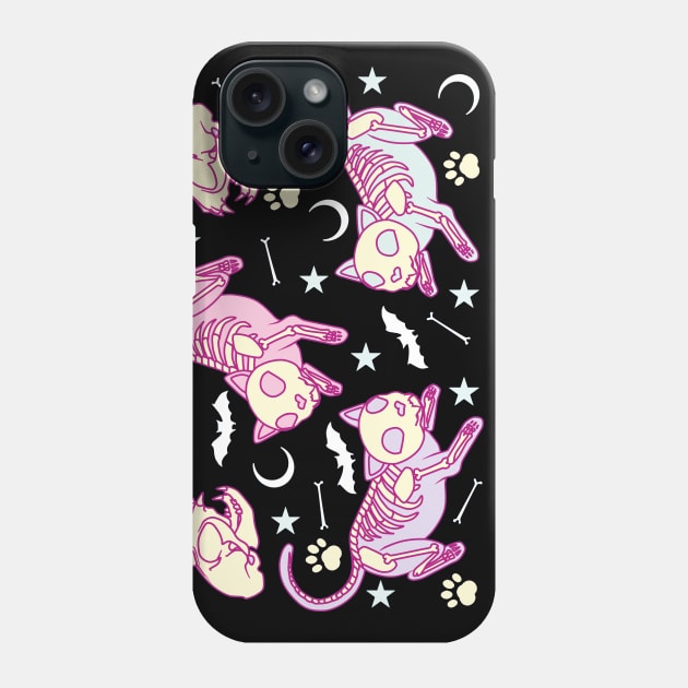 Cute and creepy pastel goth aesthetic skeleton cats  with cat unicorn skulls, bats and bones Phone Case by Ryuvhiel