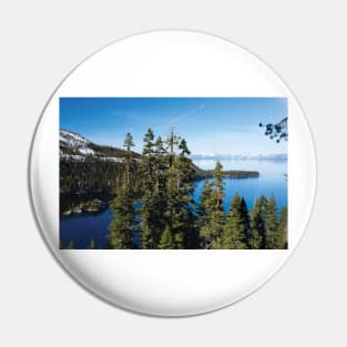 Trees At Lakeshore With Mountain Range In The Background Lake Tahoe Pin