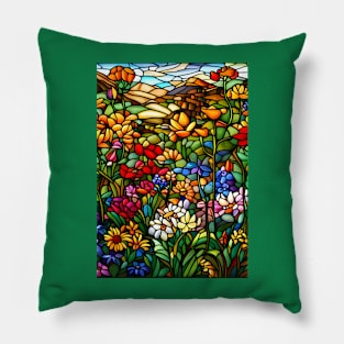 Stained Glass Colorful Mountain Flowers Pillow