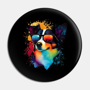 Colourful Cool Border Collie Dog with Sunglasses Pin