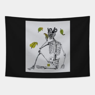 PHILOSOPHICAL SKELETON AND AUTUMN LEAVES Tapestry