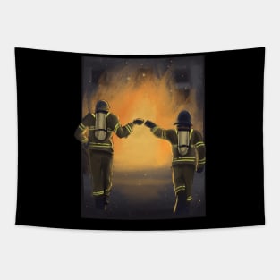 Firefighters fist bump Tapestry