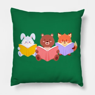 Rabbit Bear Fox Reading Pillow