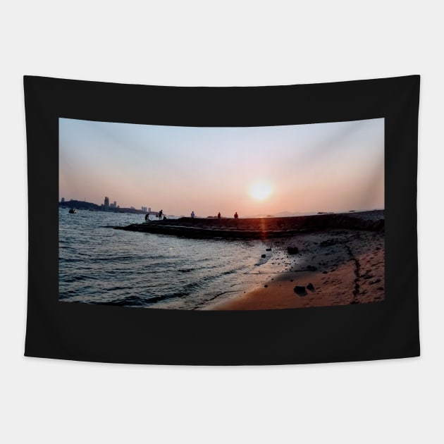 Pattaya Beach Thailand Sand and Sunset Tapestry by SubtleSplit