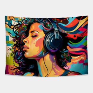 Beautiful Latina Listening to Music Tapestry