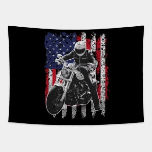 American Flag motorcycle gift for fathers day and 4th of july for kids boy girl woman Tapestry