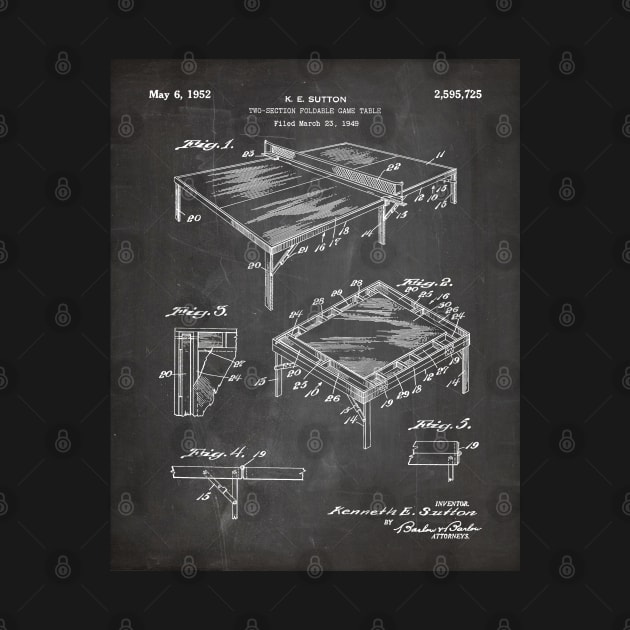 Table Tennis Patent - Tennis Art - Black Chalkboard by patentpress