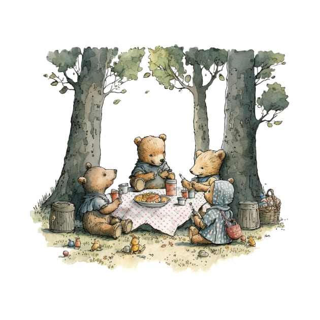 Teddy Bear Picnic Watercolor by peachycrossing