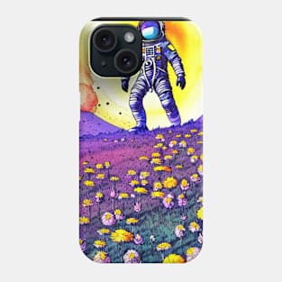 Astronaut Walking Through Flower Field Phone Case