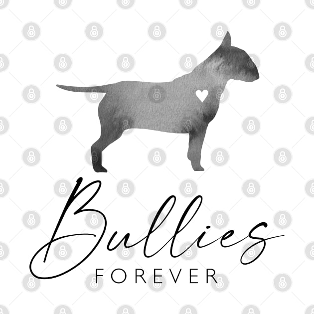 Bull Terrier Dog Lover Gift - Ink Effect Silhouette - Bullies Forever by Elsie Bee Designs