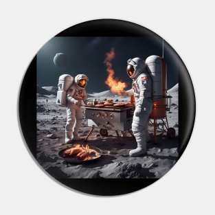 Two astronauts having a BBQ Pin