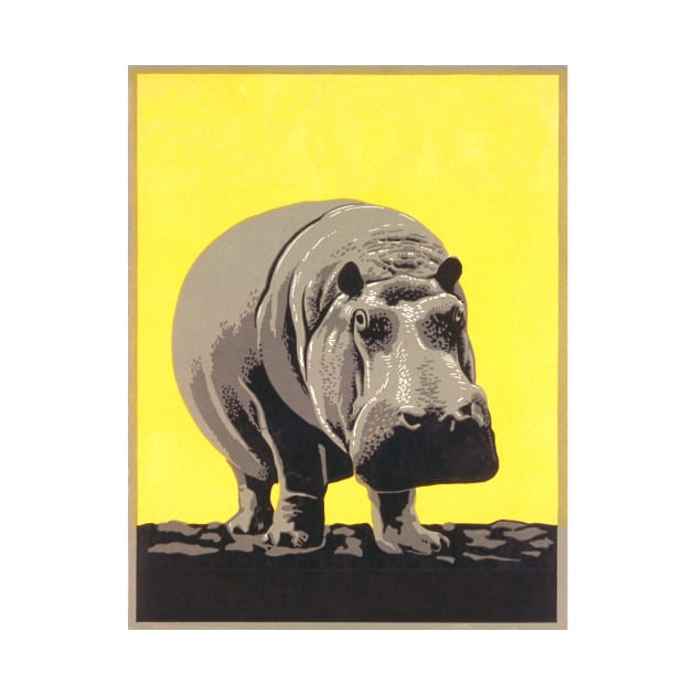 Hippopotamus 1936 Woodcut Print Poster Art by rocketshipretro