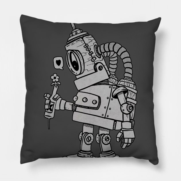 Robot grey in love Pillow by manuvila