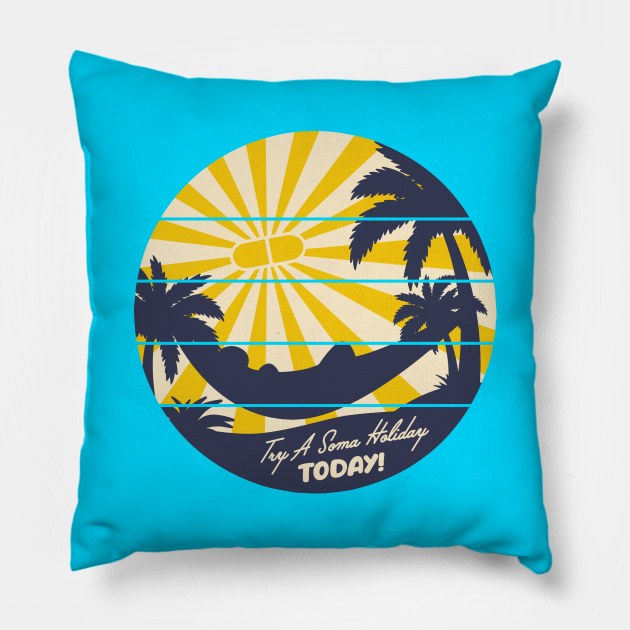 Brave New World - Soma Holiday Pillow by BalancedFlame