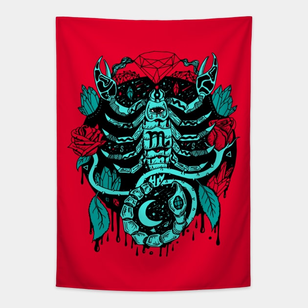 Turqred Mystic Scorpio Zodiac Tapestry by kenallouis