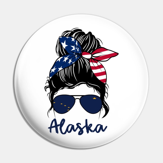 Alaska girl Messy bun , American Girl , Alaska Flag Pin by JayD World