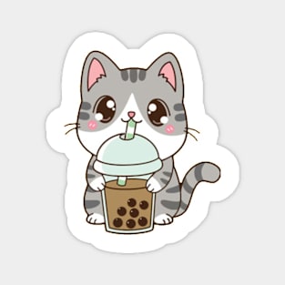 Cute Cat Drinking Boba Milk Magnet