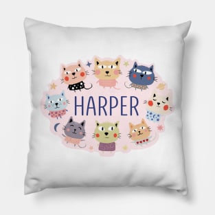 Harper name with cartoon cats Pillow