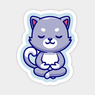 Cute Cat Meditating Yoga Cartoon Magnet