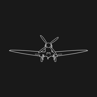 Vintage Supermarine Spitfire fighter aircraft wheels down front and back outline graphic (white) T-Shirt