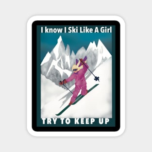 Pretty Girl Downhill Skier Magnet