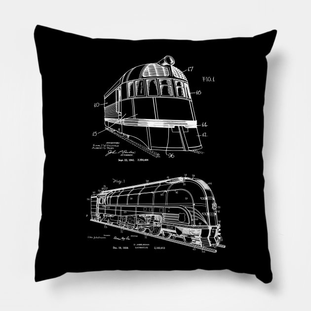 Railway Locomotive Train Gift US Patents Pillow by MadebyDesign