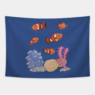 A coral reef with clown fish Tapestry