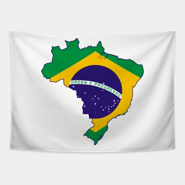 Brazil Flag Map Tapestry by Historia