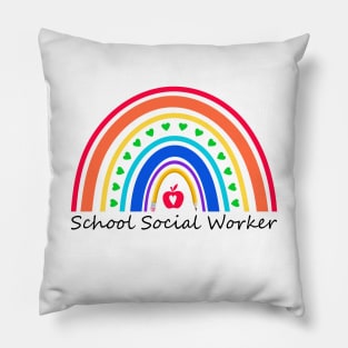 School Social Worker Heart Rainbow Cute Work Love Teacher Pillow