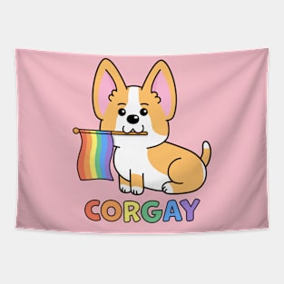 Corgi Corgay Pride Flag Pun Tapestry