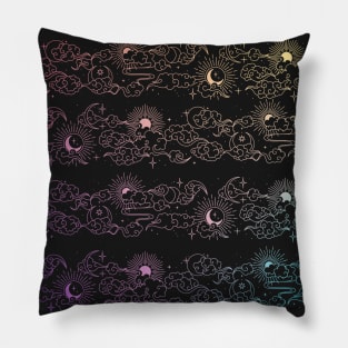 Celestial Sun and Clouds in Pastel Rainbow Pillow