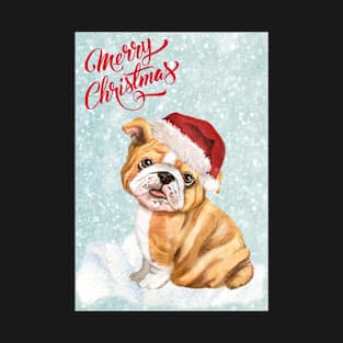 English Bulldog Puppy Merry Christmas Santa Dog T-Shirt