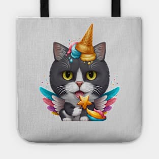 Black & White Cat Ice Cream Unicorn Tote