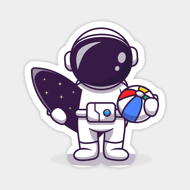 Cute Astronaut Summer With Surfboard And Ball Cartoon Magnet by Catalyst Labs