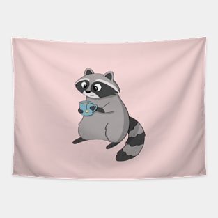 Raccoon Drinking Tea Tapestry