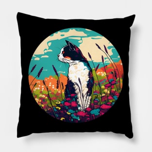 Funny Cat In The Meadow Colorful - Cat Lover Pillow