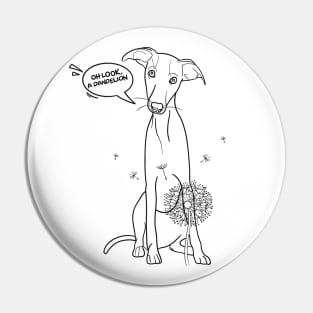 Funny greyhound design; Greyhound with a dandelion flower Pin