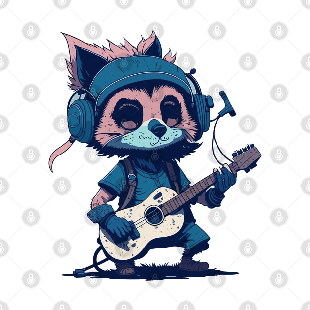 Cartoon Guitarist Raccoon by hippohost