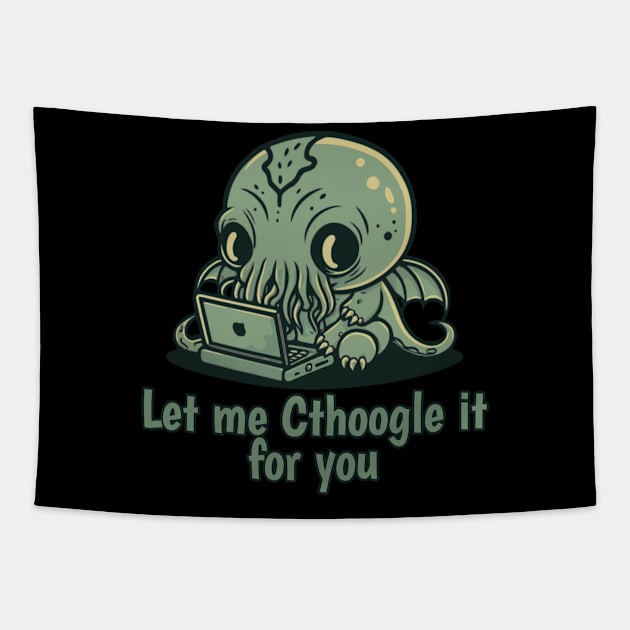 Chibi Cthulhu Programmer - Let me Cthoogle it for you Tapestry by InfinityTone